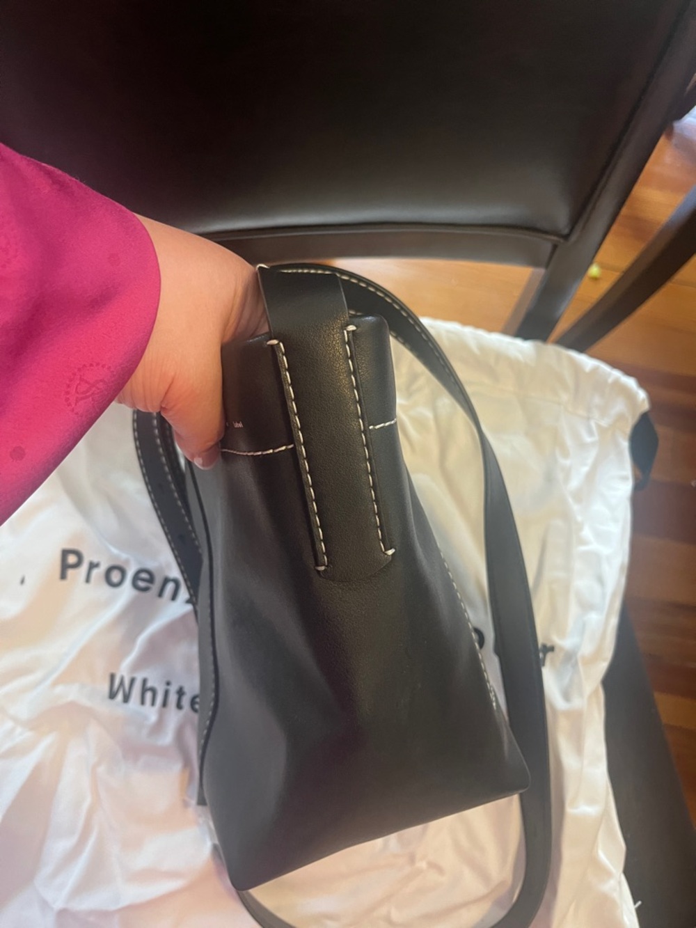 Proenza Schouler Black Leather Bucket Shoulder Bag with Contrast Stitching - Picture 8 of 14